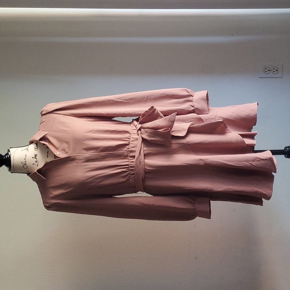 Express Belted Puff Sleeve Shirt Dress